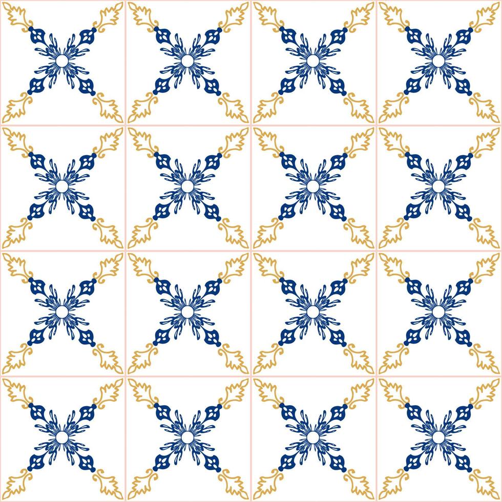 Azulejos blue and yellow seamless pattern vector