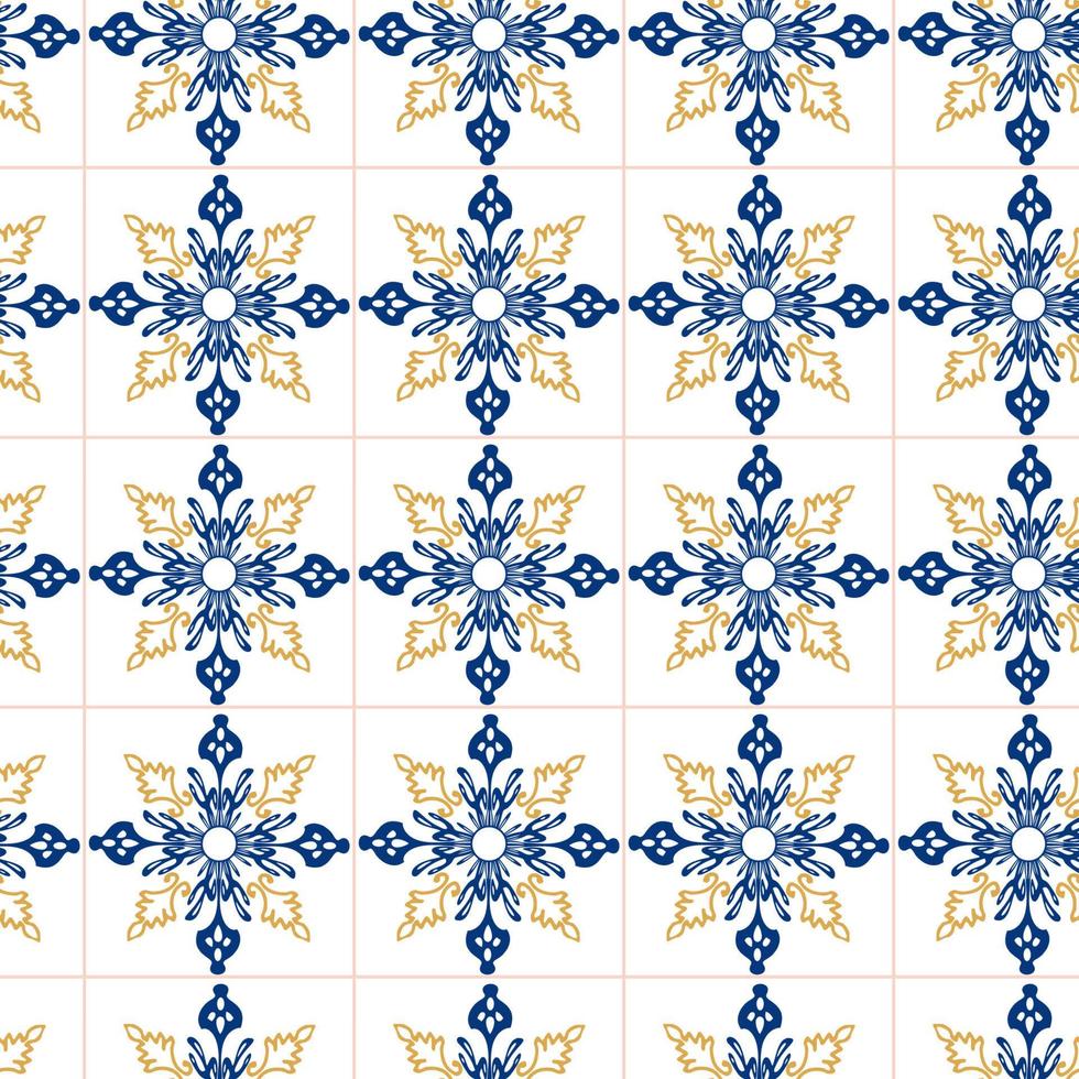 Azulejos blue and yellow seamless pattern vector