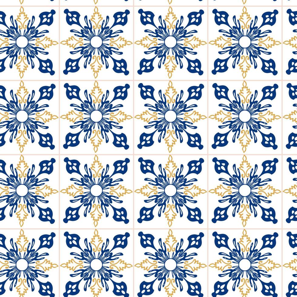 Azulejos blue and yellow seamless pattern vector