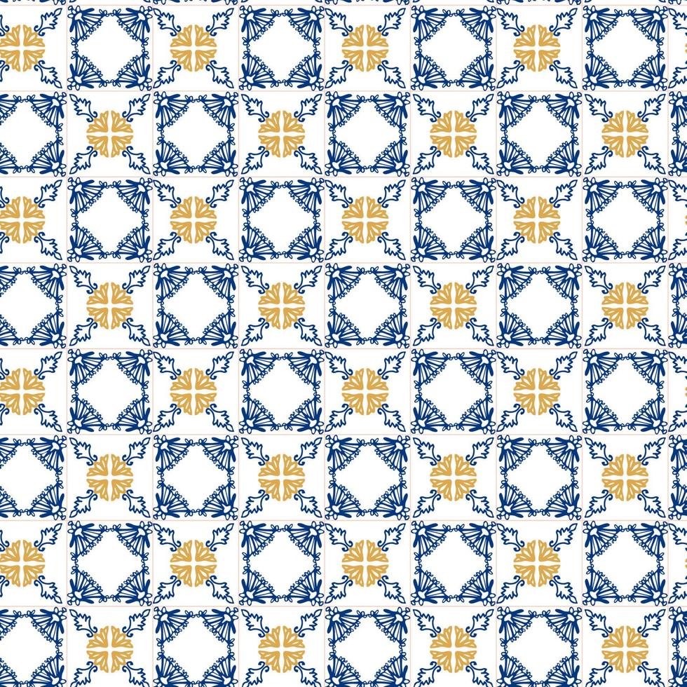 Azulejos blue and yellow seamless pattern vector