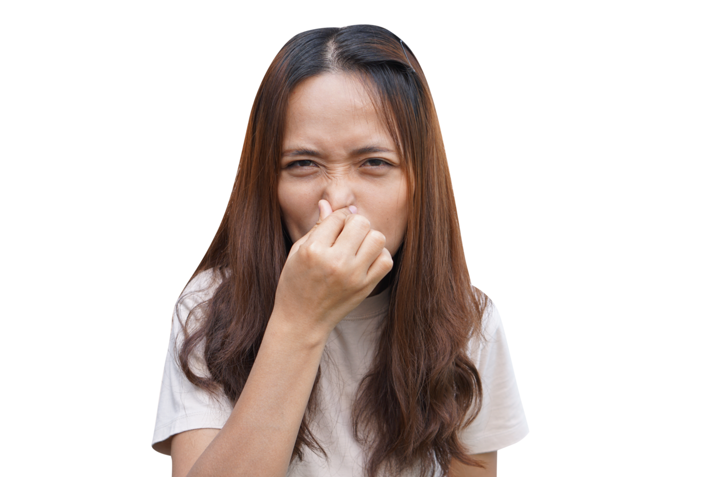 Asian women use it to cover their noses from the bad smell. png