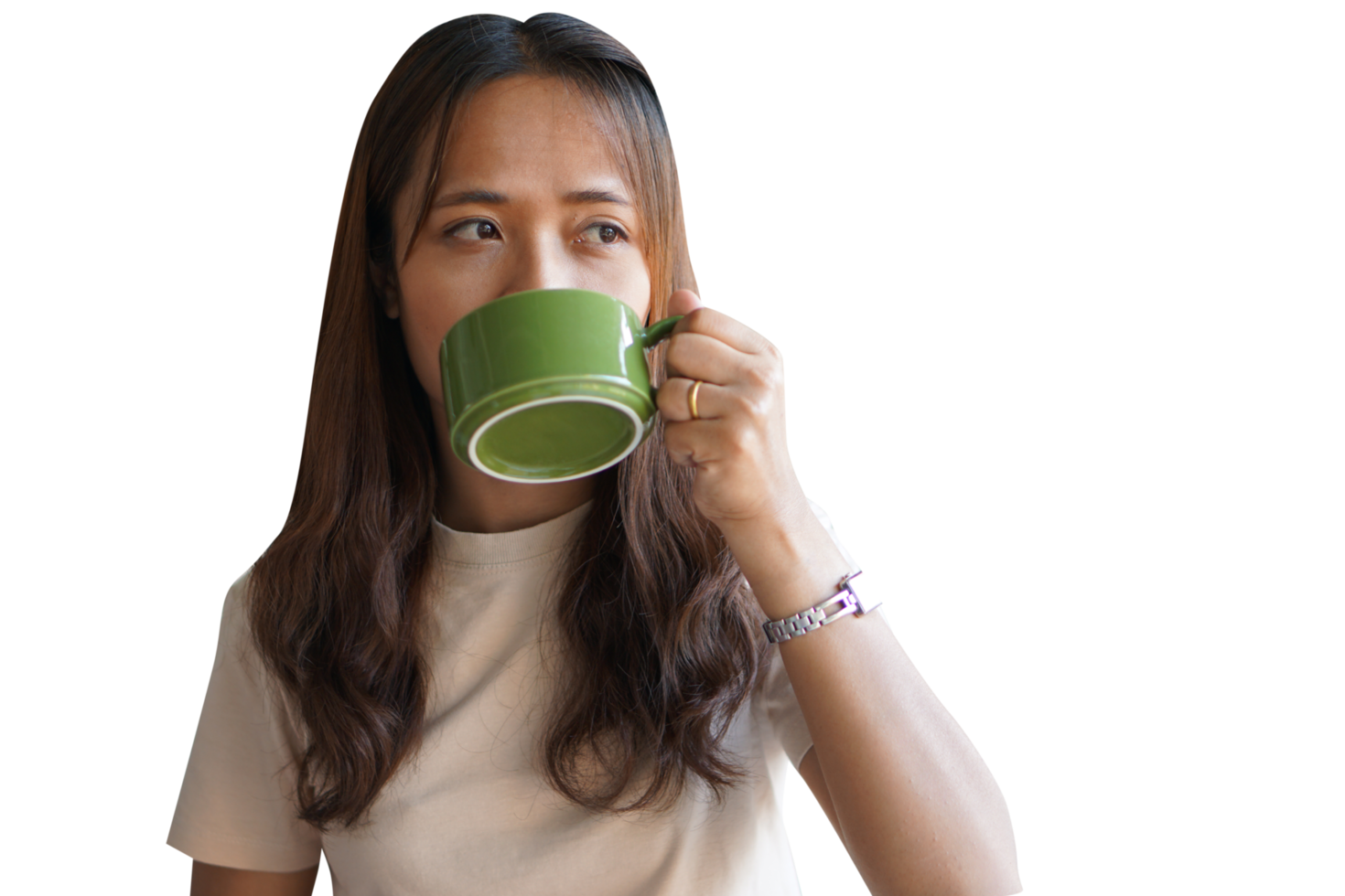 Asian woman drinking coffee png