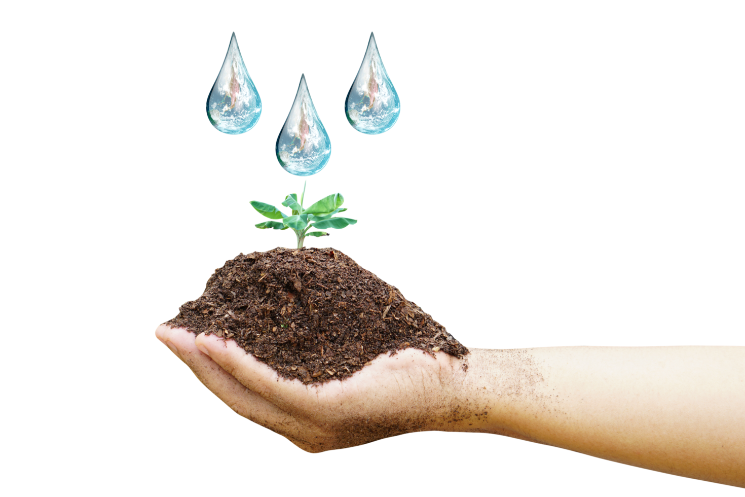 concept of saving the world water droplets on human hand png