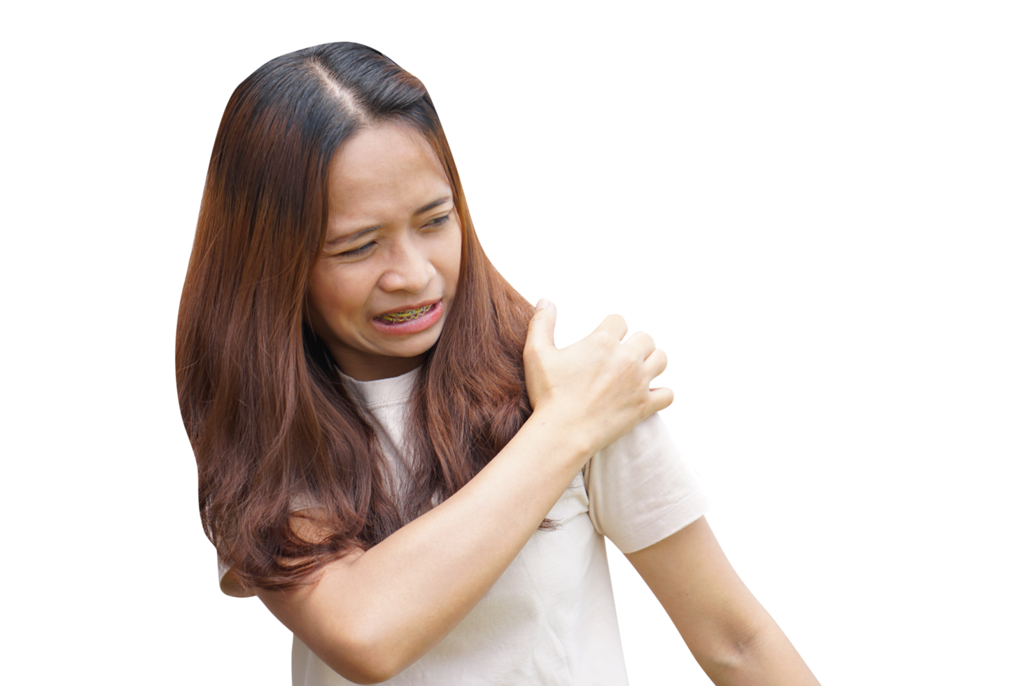 asiatico donna avendo spalla dolore png