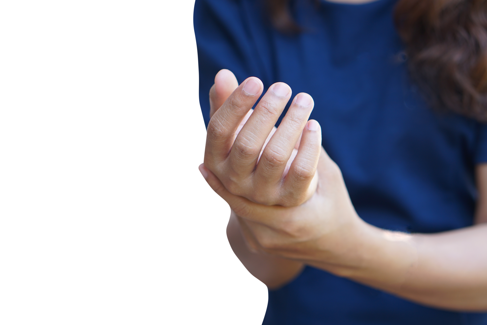 Woman holding her wrist pain from using computer, office syndrome