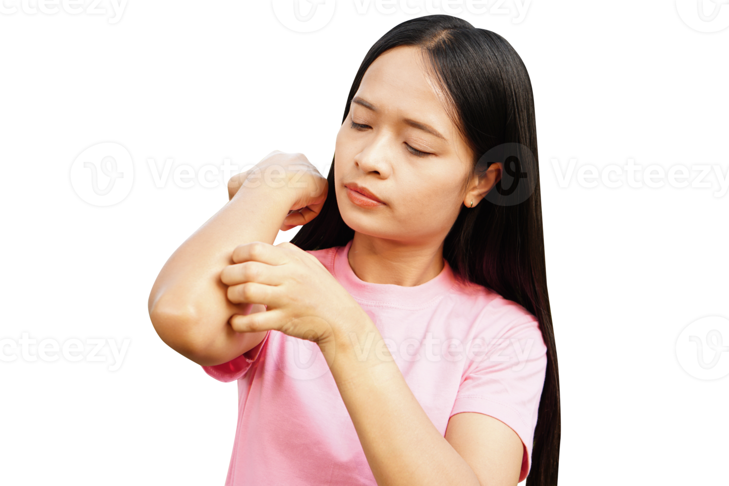 Asian woman having an itchy arm png