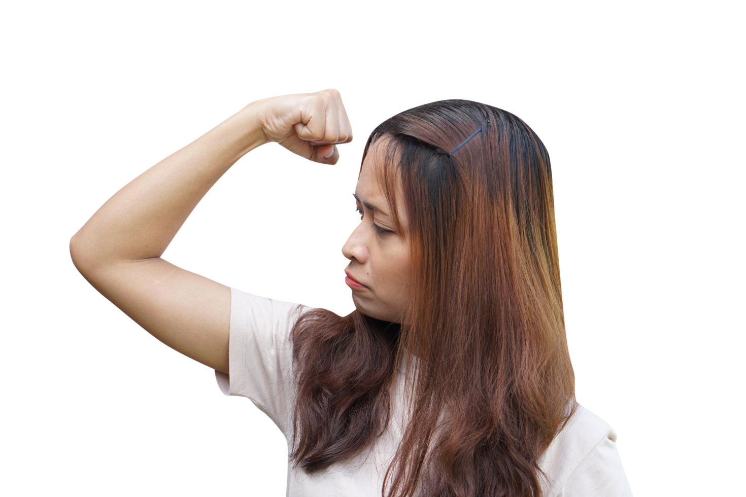 Asian woman flexing muscles png