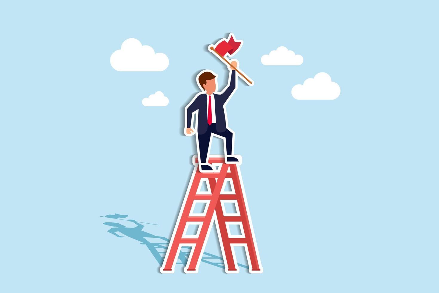 achievement or opportunity, climb up ladder to get new hope, accomplishment or career development concept, businessman climb up ladder of success to reach flag champion target. Paper Cut Style vector