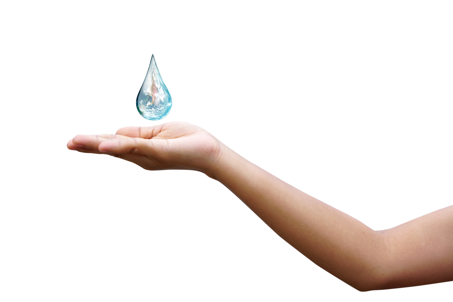 concept of saving the world water droplets on human hand png