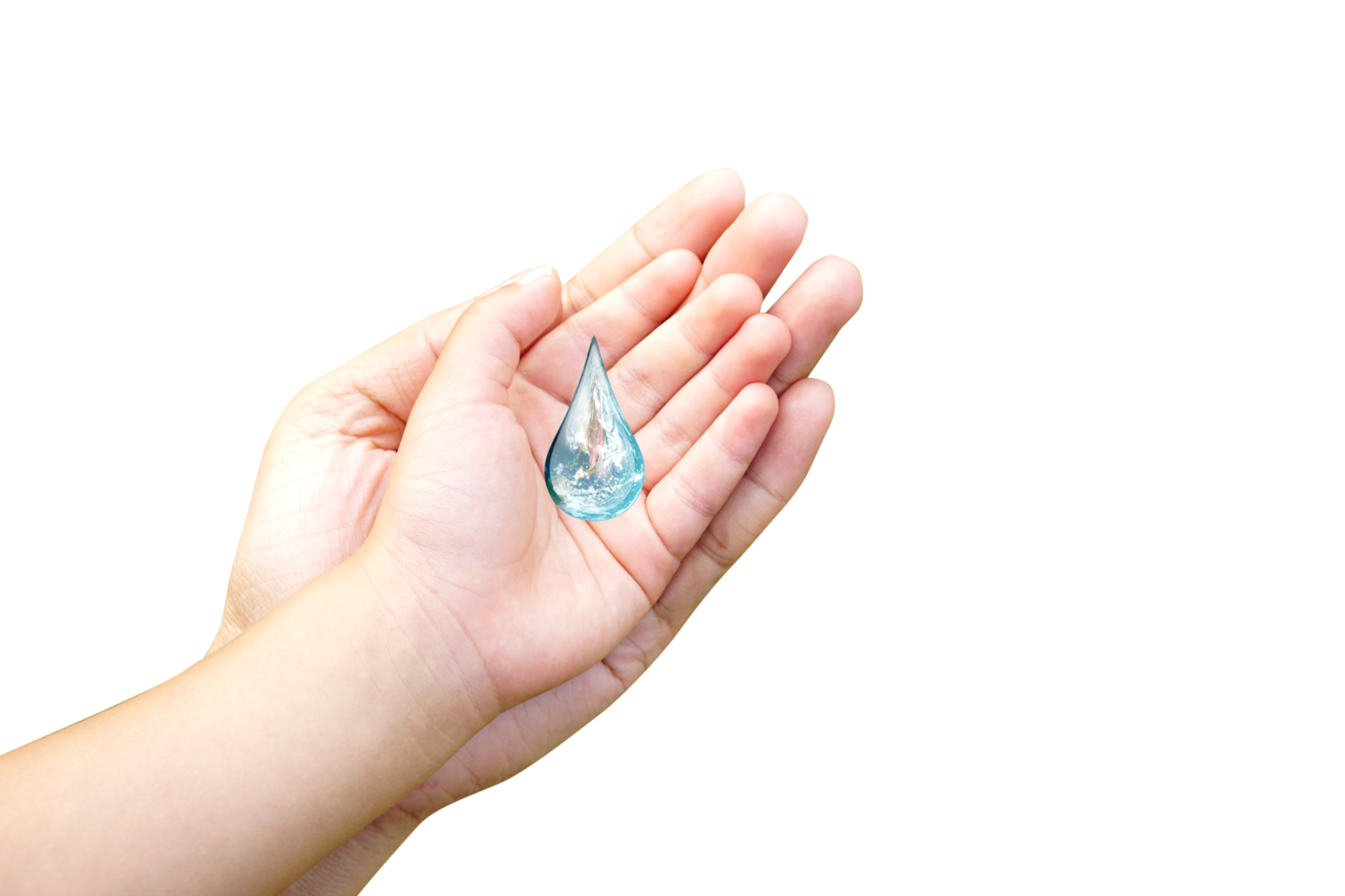 concept of saving the world water droplets on human hand png