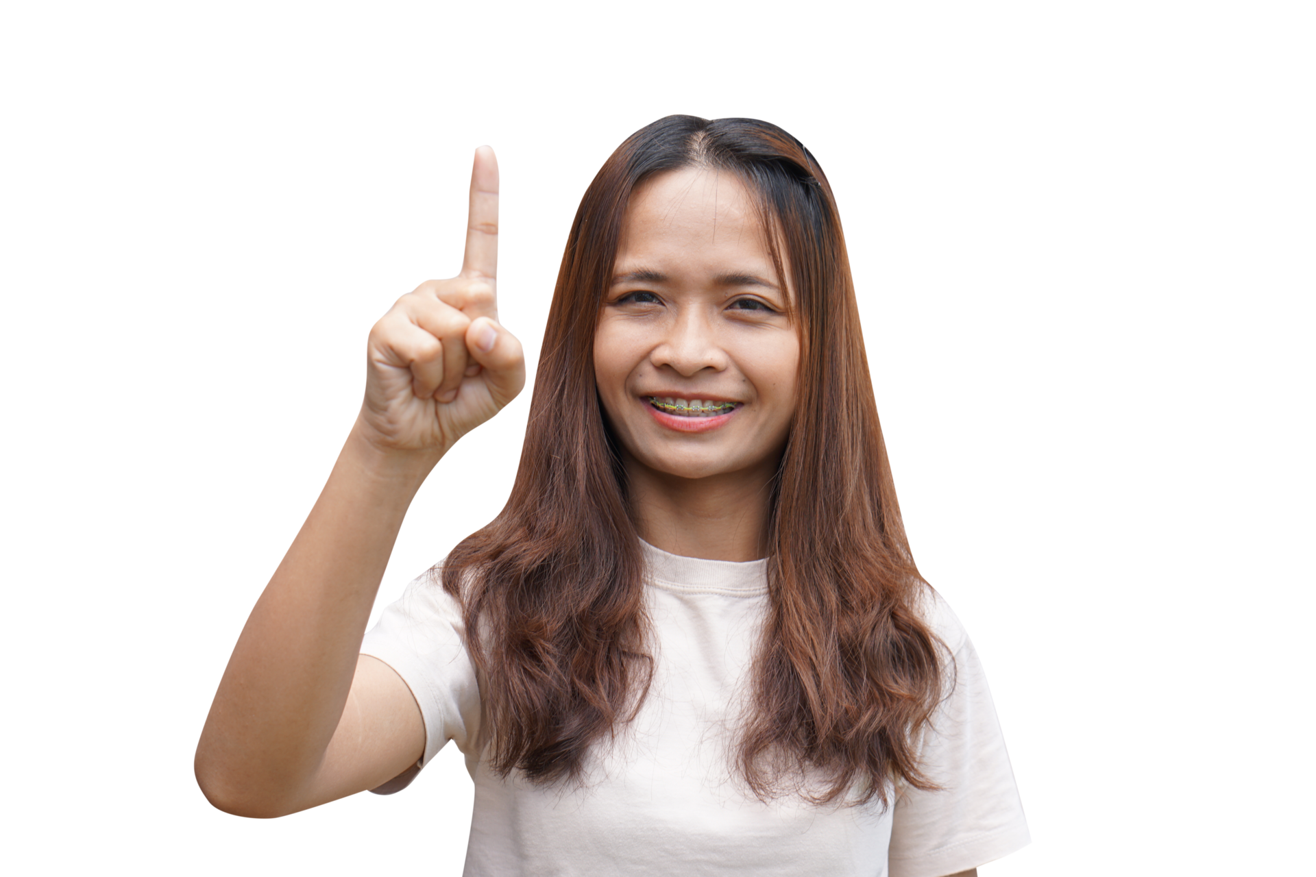 Free Asian woman with pointing hand pressing front 20952300 PNG with