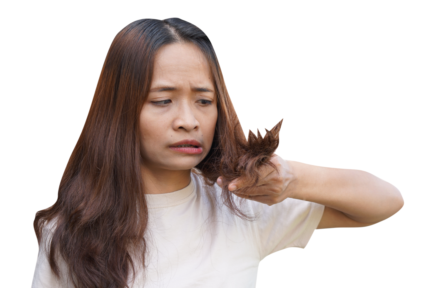 asiatique femme avec endommagé cheveux png