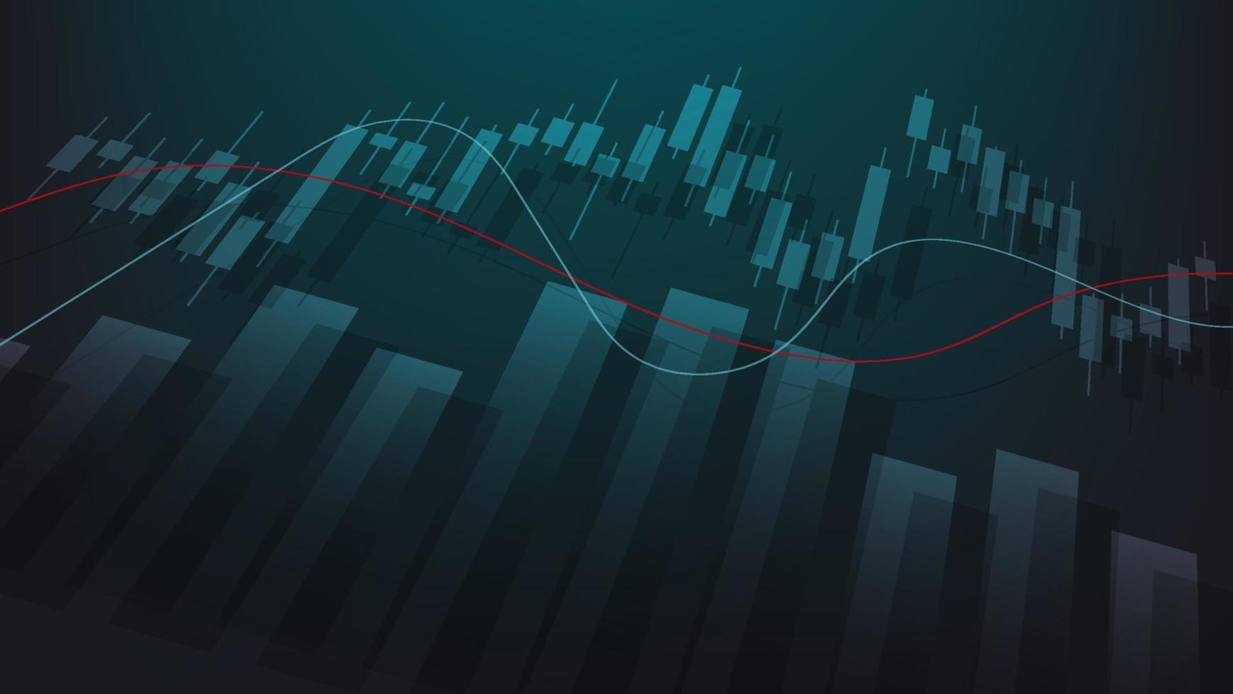 economy situation concept. Financial business statistics with bar graph and candlestick chart show stock market price and currency exchange on green background vector