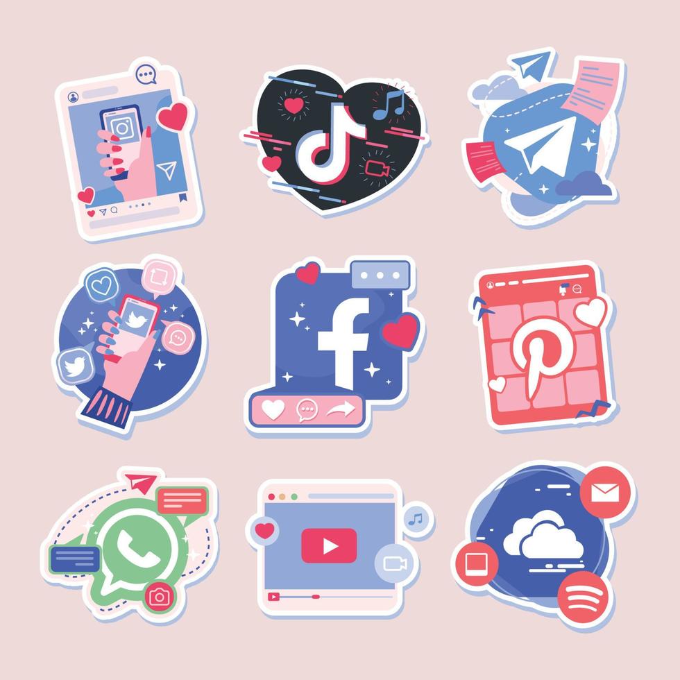Online Tech Social Media Sticker Set vector