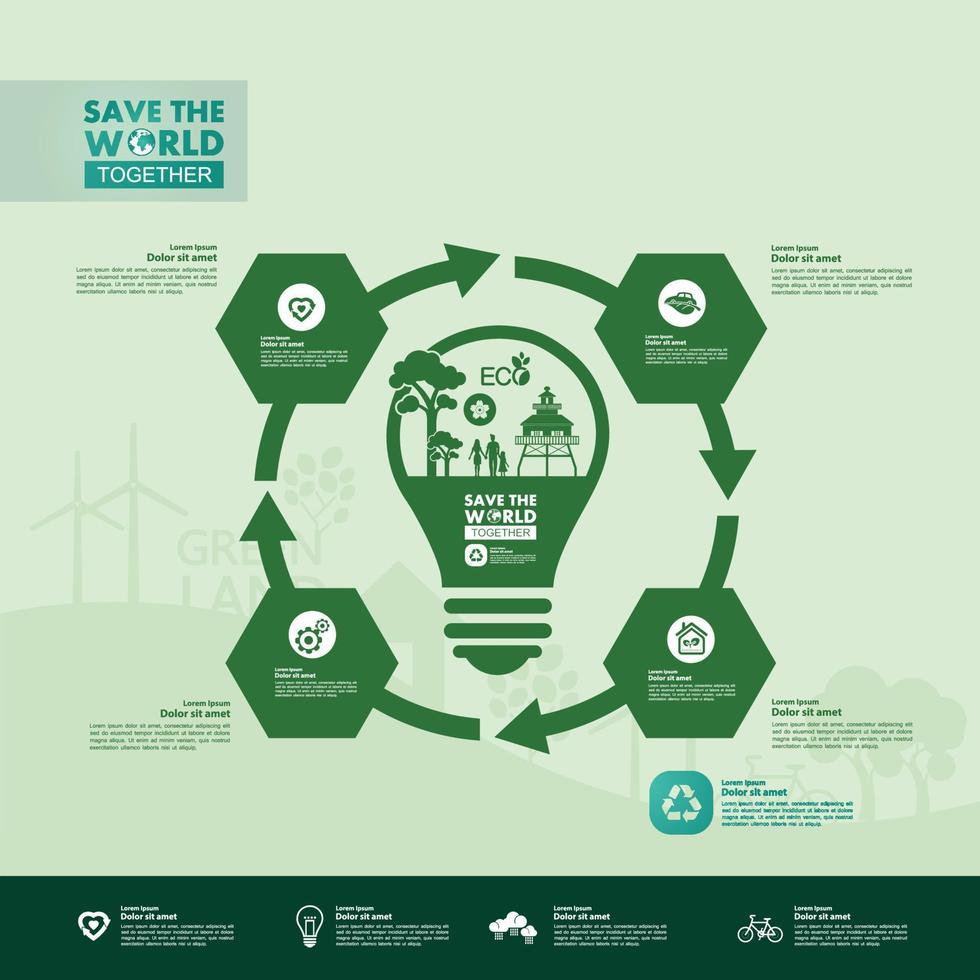 Save the world together green ecology vector illustration.