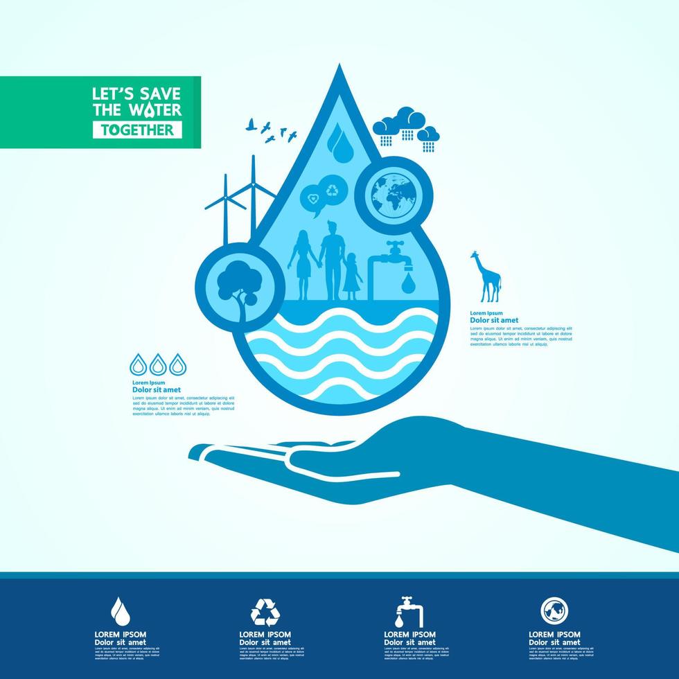 Save water together vector illustration.
