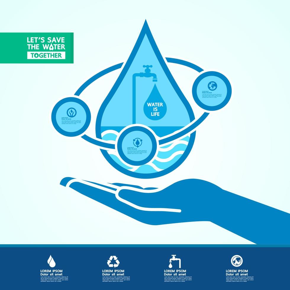 Save water together vector illustration.