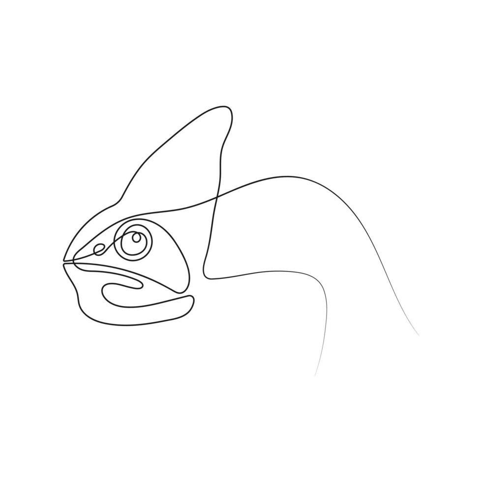 One line drawing art of a chameleon's head. Exotic reptile animal. Hand drawn vector illustration.