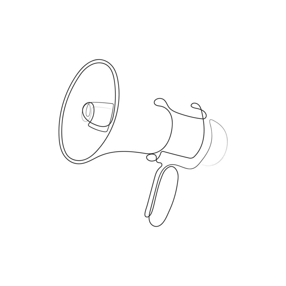 Horn speaker, one line art. Megaphone, loudspeaker, symbol for sale, employment or event announcement. Vector illustration