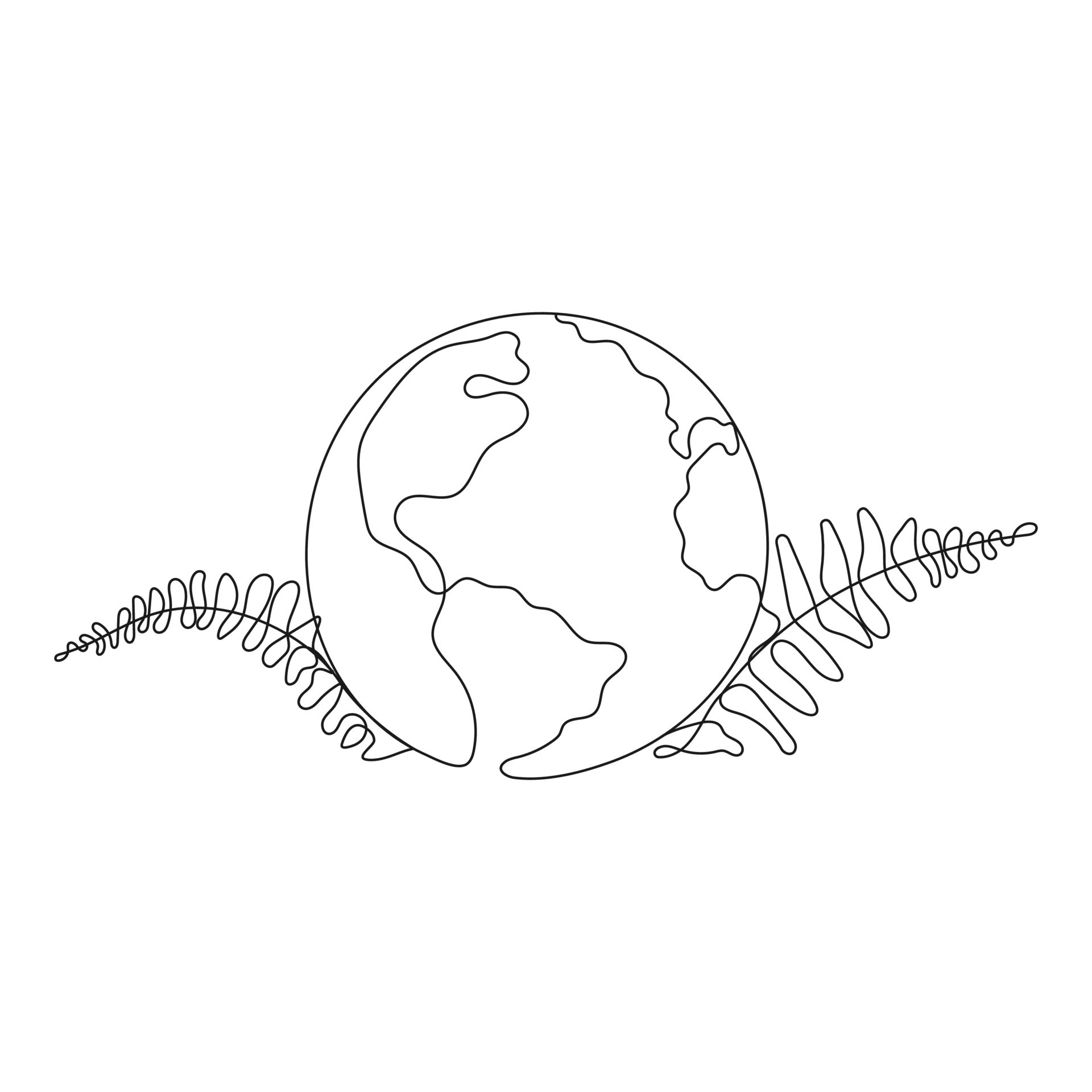 Earth. One line art drawing. Earth day. Ecology concept. Hand