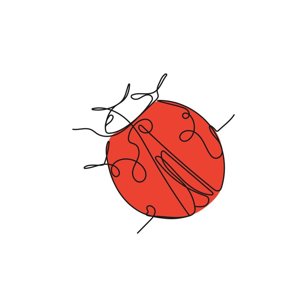 Red ladybug in one continuous line drawing. Ladybird, spring vector illustration.