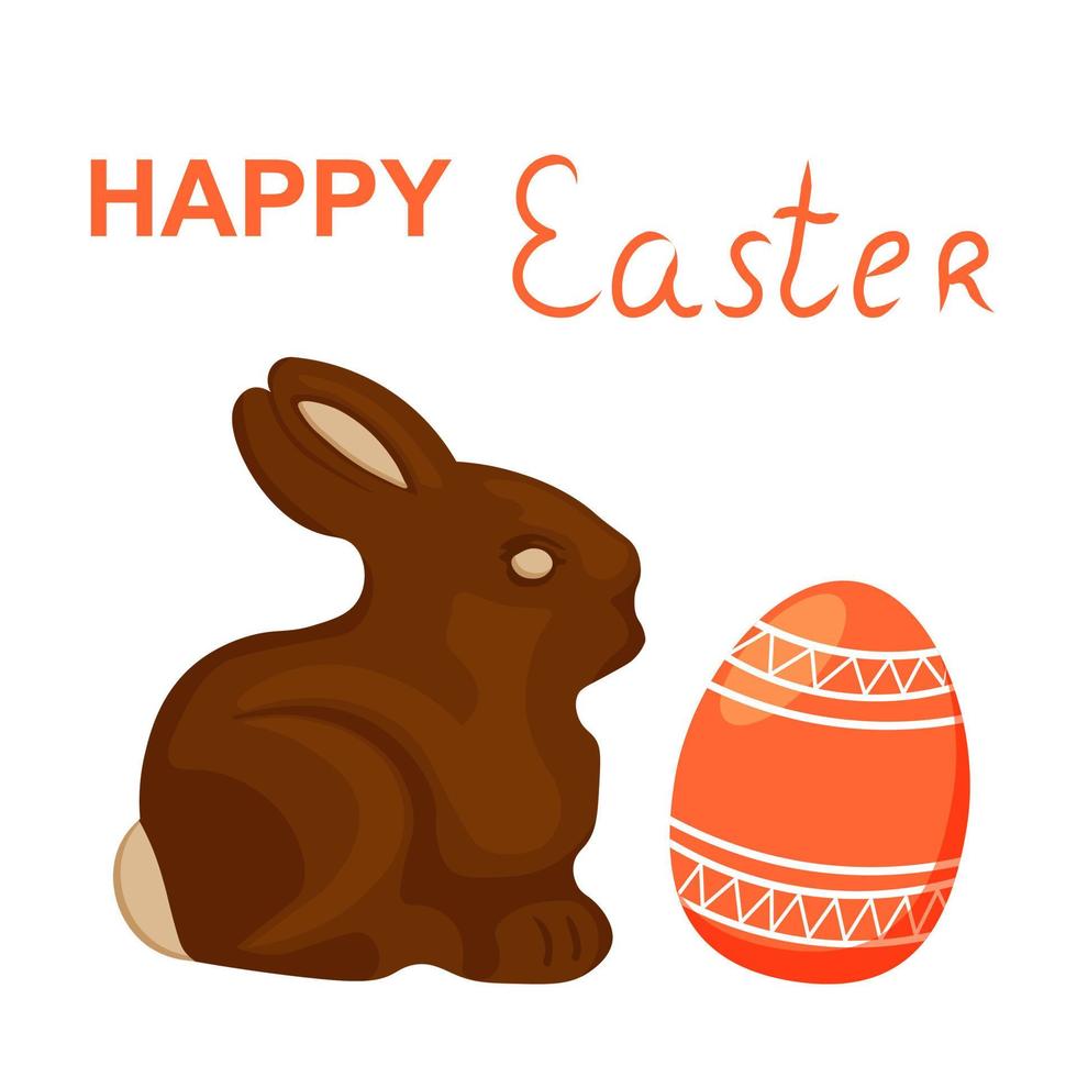 Pascua de Resurrección tarjeta, chocolate conejito y naranja huevo vector