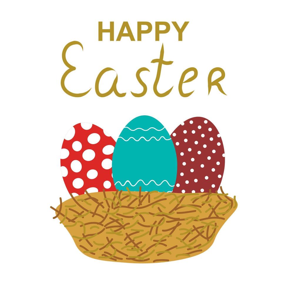 Easter Card, Bird Nest and Color Eggs vector