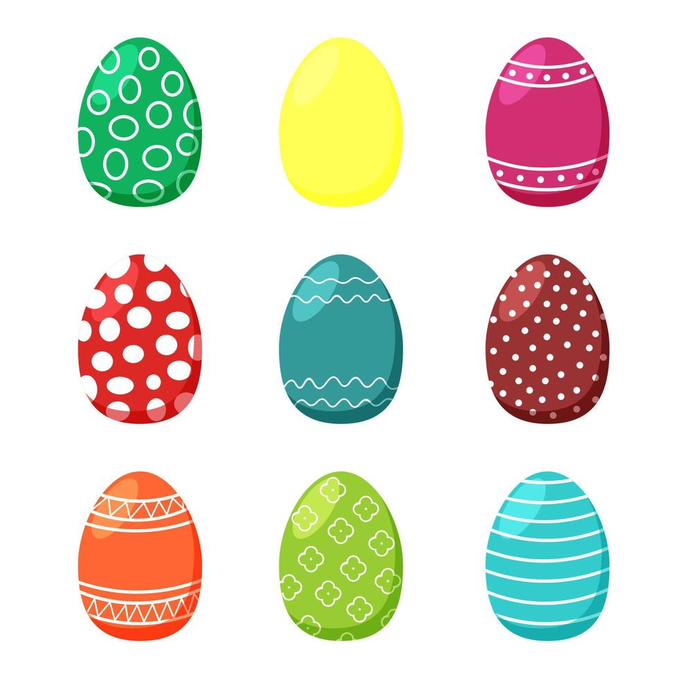 conjunto de coloridos huevos de Pascua aislado sobre fondo blanco. vector