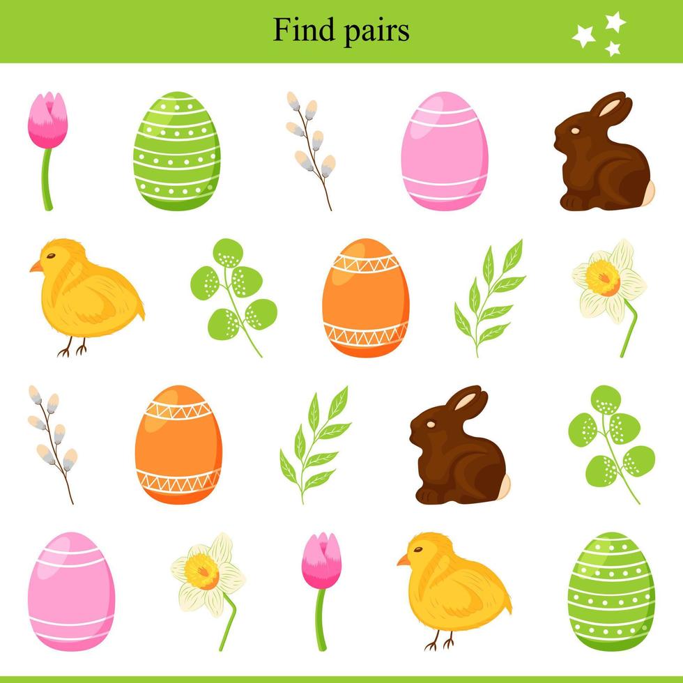 Find Pairs for Easter Elements. Children's Educational Game vector