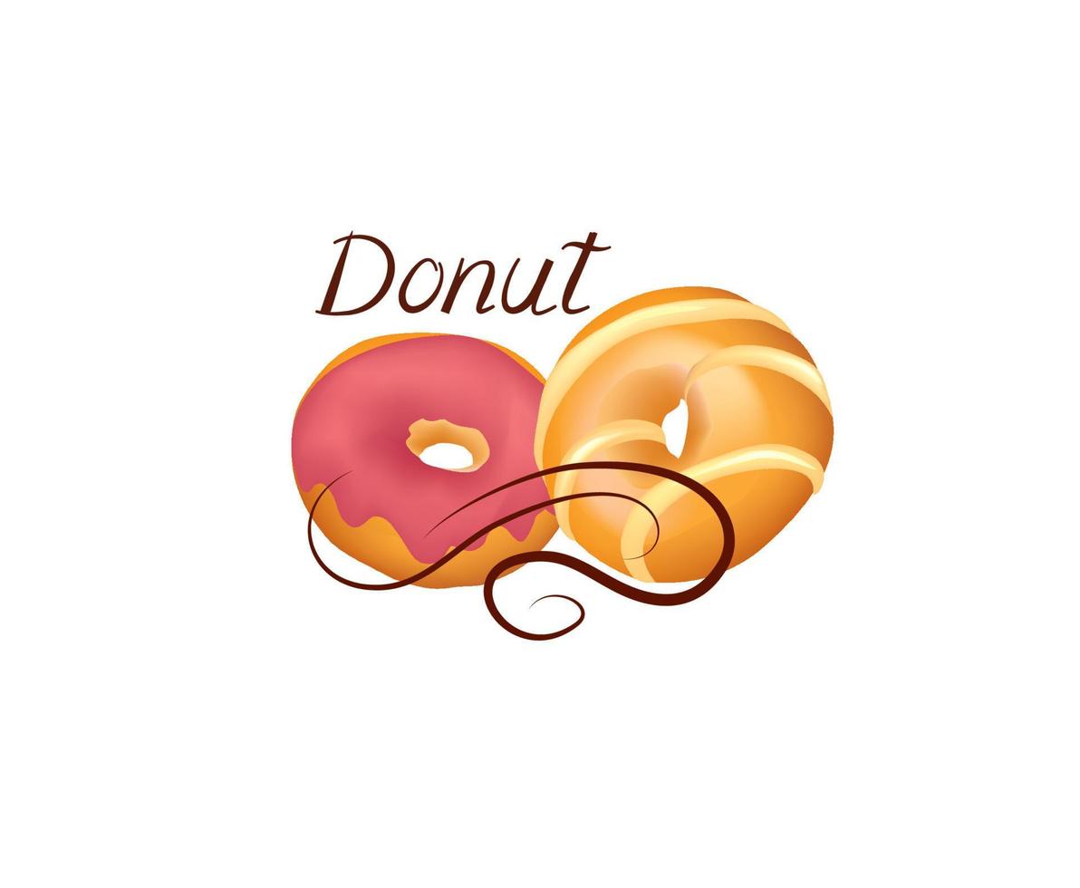 conjunto de iconos de donas. pancarta de pastelería dulce. donut con glaseado blanco, rosa y chocolate y chispas. panadería para fiesta sobre fondo blanco. vector