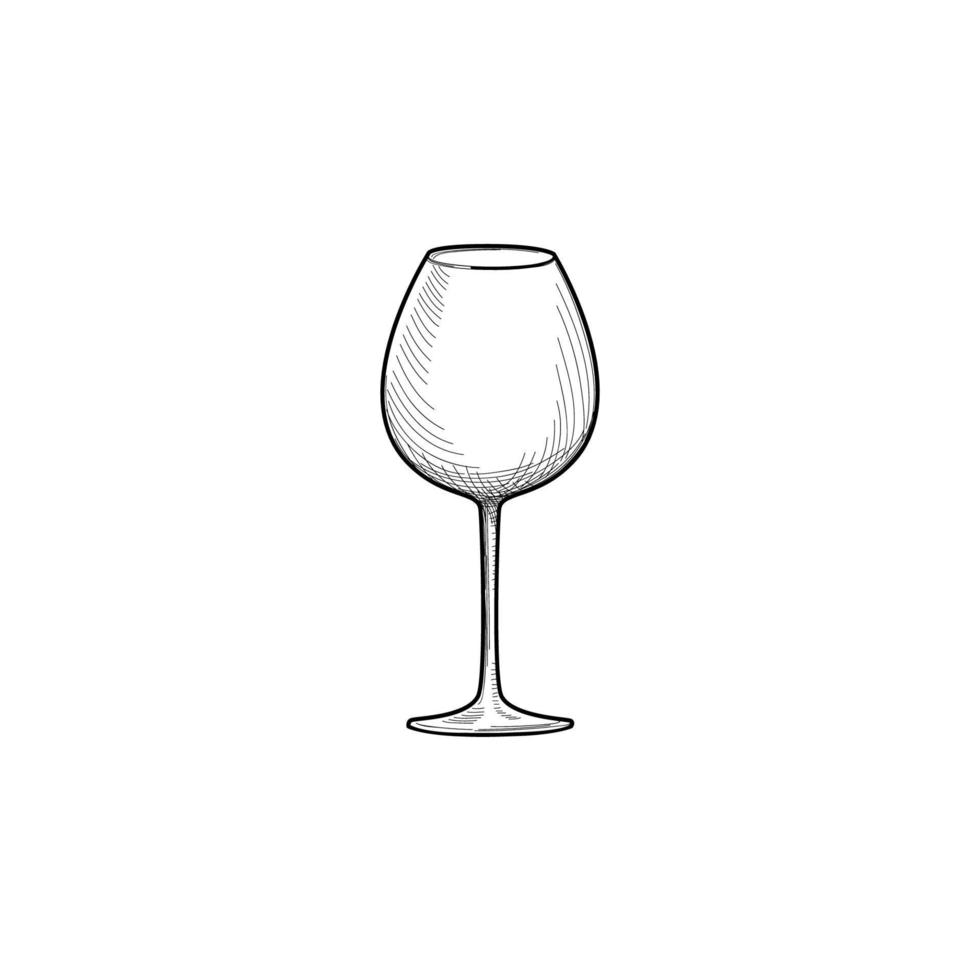 Wine glass engraving retro illustration. Cafe banner with empty wineglass. Wine card icon. Utensils sketch. Glassware sign vector