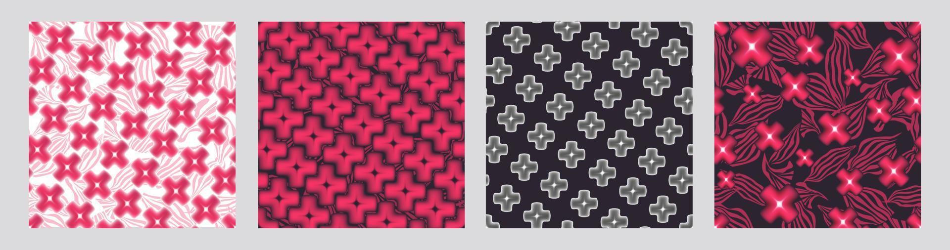 conjunto de patrones sin fisuras florales geométricos abstractos. elementos de diseño de fondo de mosaico artístico. textura ornamental cruzada borrosa. vector