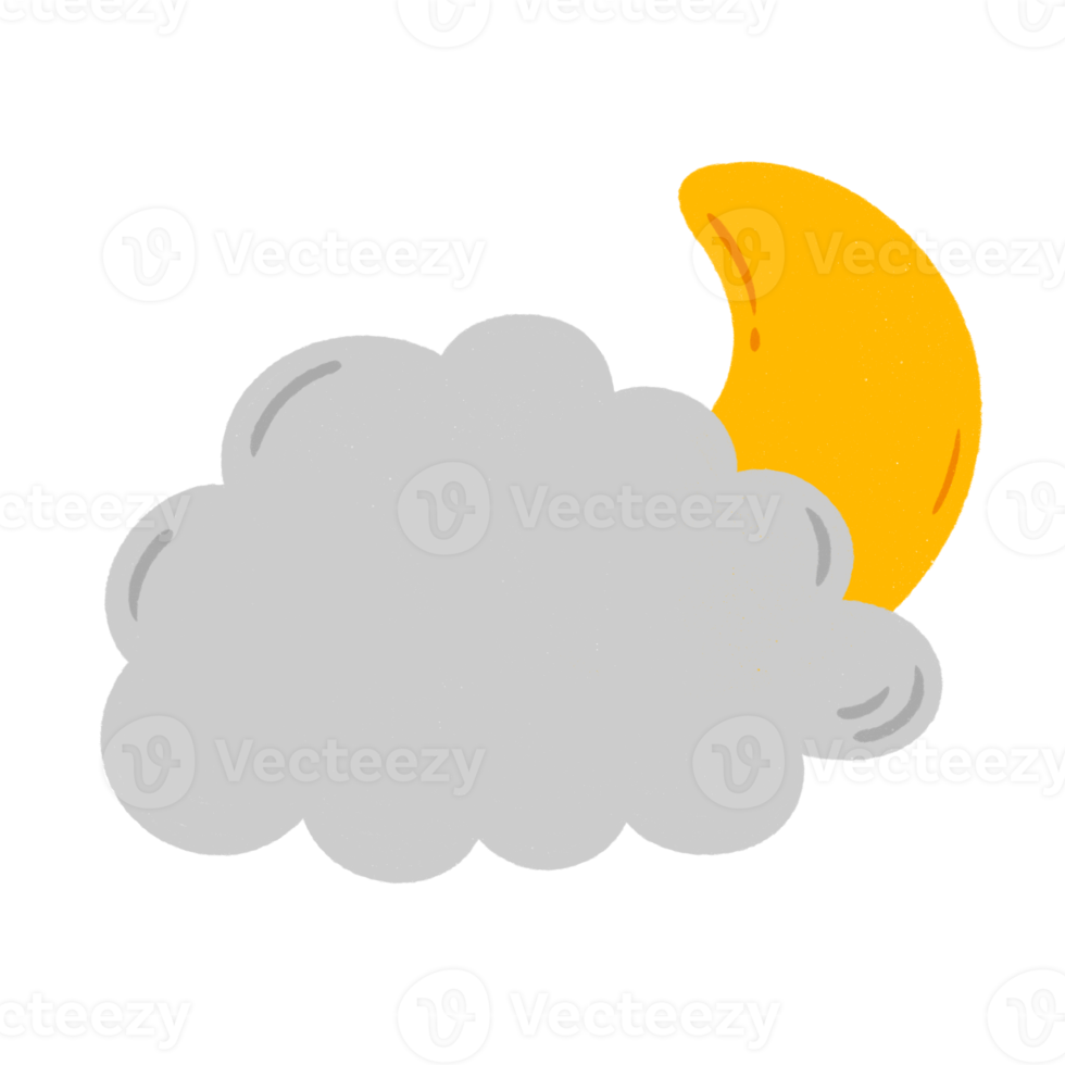 Cartoon moon and cloud icon. png