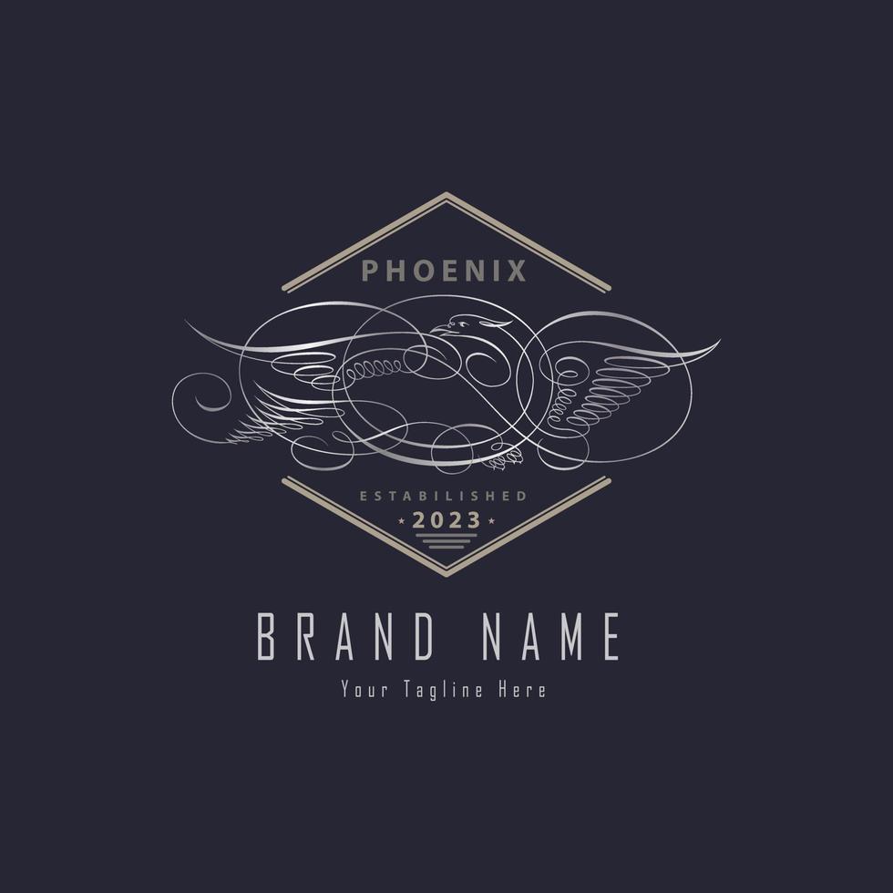 Phoenix bird outline luxury monogram hexagonal logo template design for brand or company vector