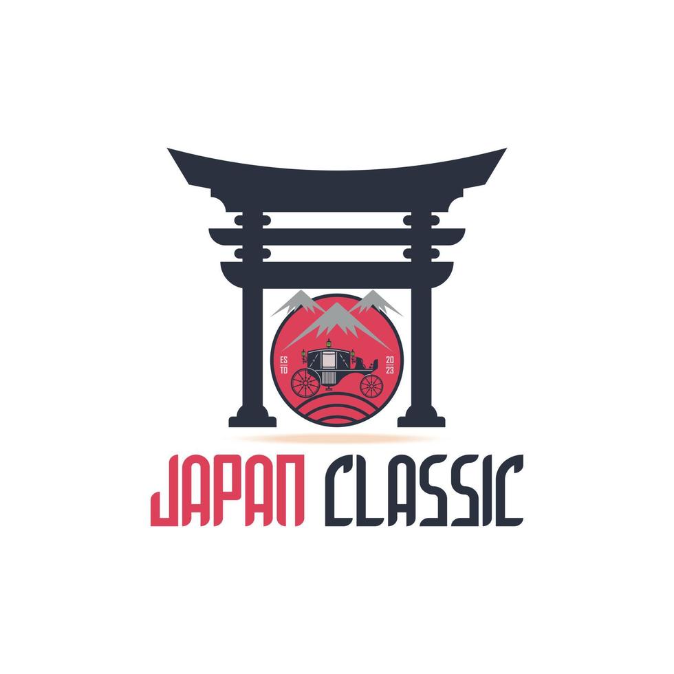 japan classic carriage torii gate circle logo template design for brand or company and other vector
