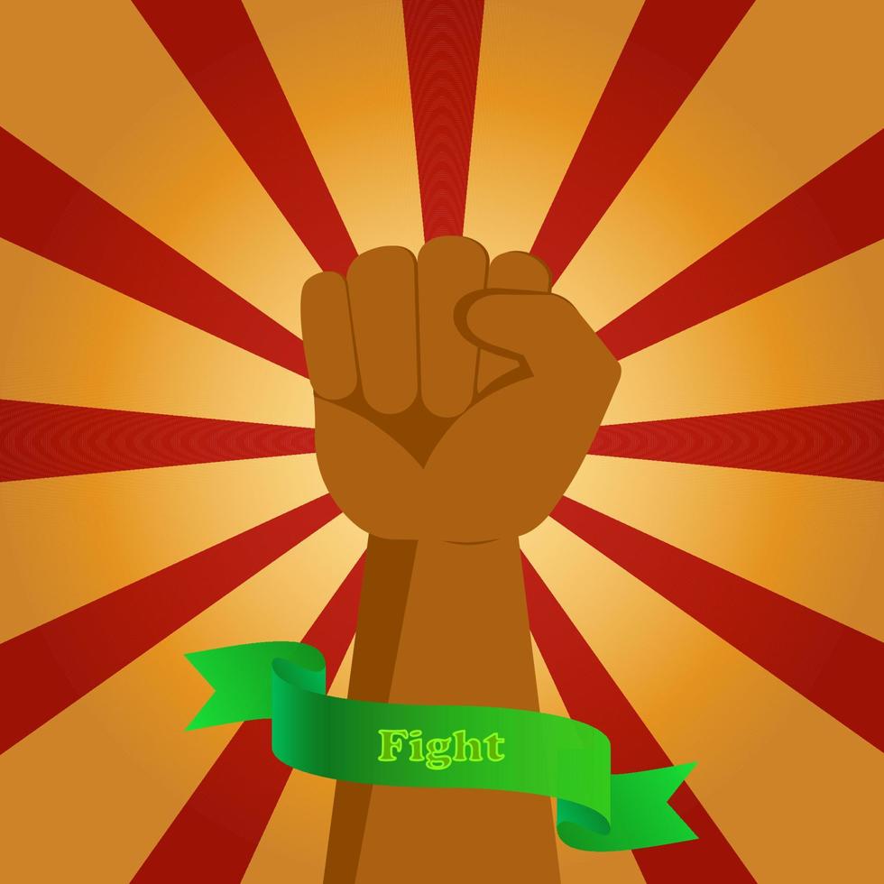 Hand raised with fist upward to fight for human rights, revolution, unity, dignity, justice, equality, independence, freedom and liberty. vector