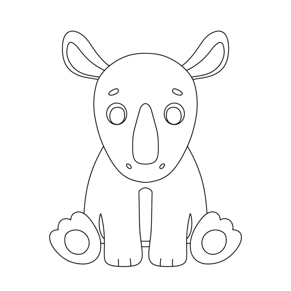 Cute baby rhino isolated on white background . Animal of Africa. Hand drawn outline illustration for coloring book. vector