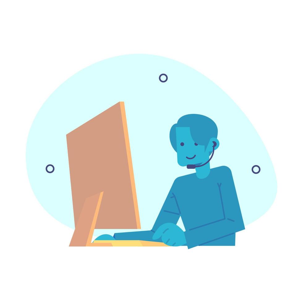 customer care who gives directions in front of the laptop. vector