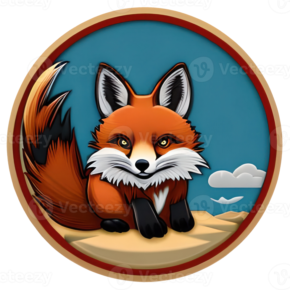 Cute cartoon like fox in a circle png