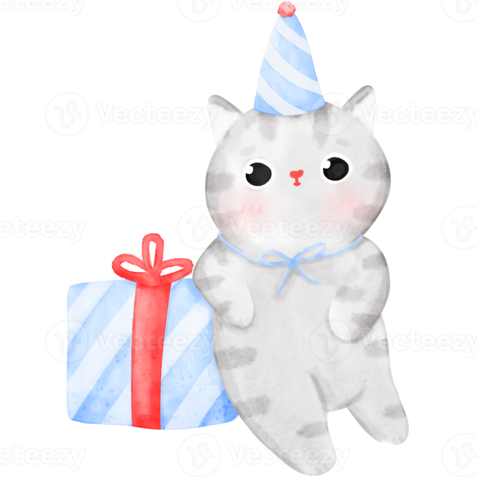 Happy Birthday Cat, Funny Cat, Cat illustration, Watercolor png