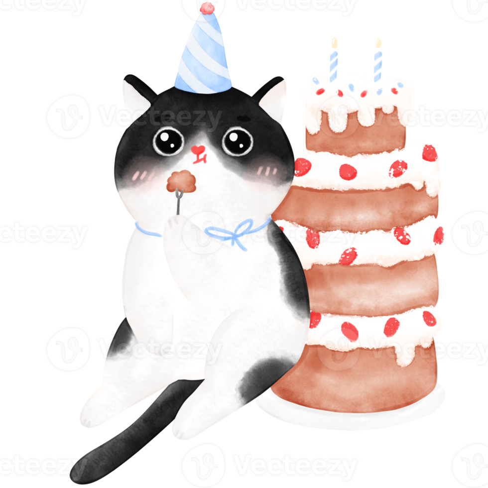 Happy Birthday Cat, Funny Cat, Cat illustration, Watercolor png