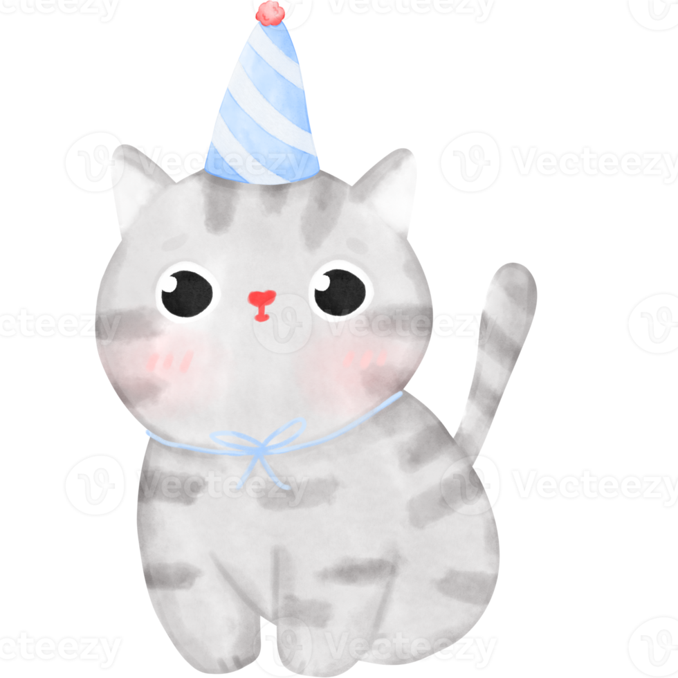 Happy Birthday Cat, Funny Cat, Cat illustration, Watercolor png