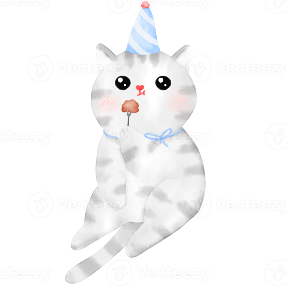 Happy Birthday Cat, Funny Cat, Cat illustration, Watercolor png