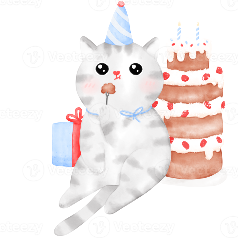 Happy Birthday Cat, Funny Cat, Cat illustration, Watercolor png