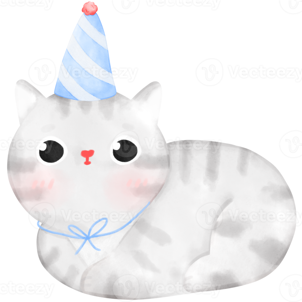 Happy Birthday Cat, Funny Cat, Cat illustration, Watercolor png