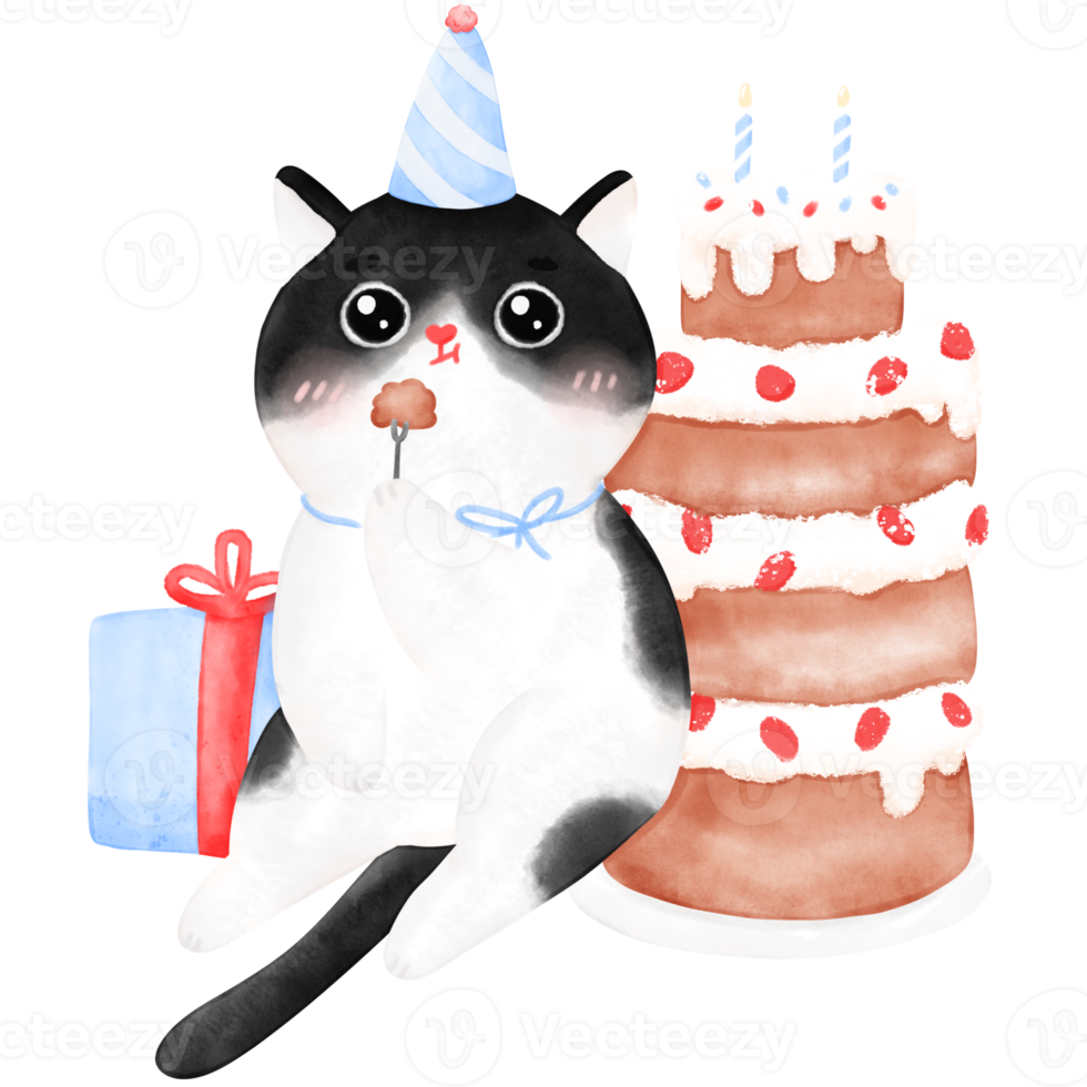 Happy Birthday Cat, Funny Cat, Cat illustration, Watercolor png