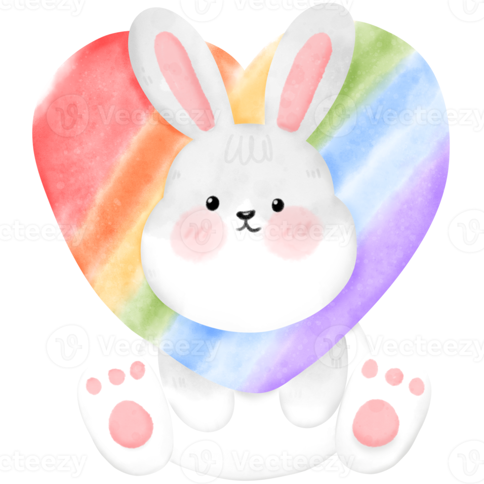 rabbit with heart, pride, LGBTQ, Happy rabbit with pride heart png