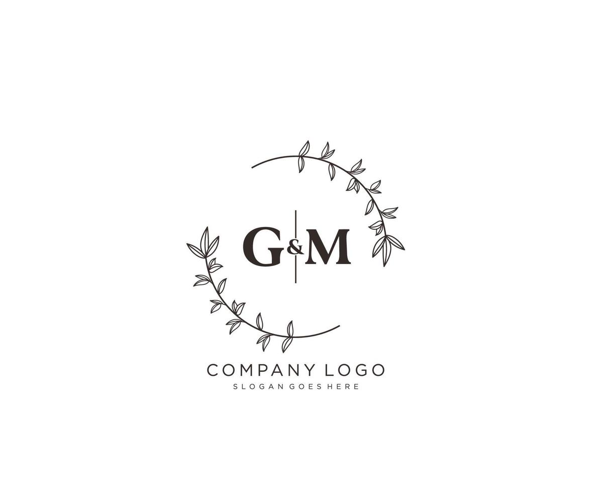 inicial gm letras hermosa floral femenino editable prefabricado monoline logo adecuado para spa salón piel pelo belleza boutique y cosmético compañía. vector