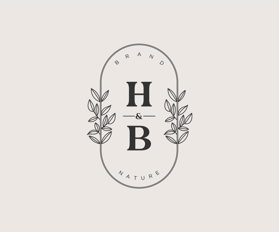 initial HB letters Beautiful floral feminine editable premade monoline logo suitable for spa salon skin hair beauty boutique and cosmetic company. vector