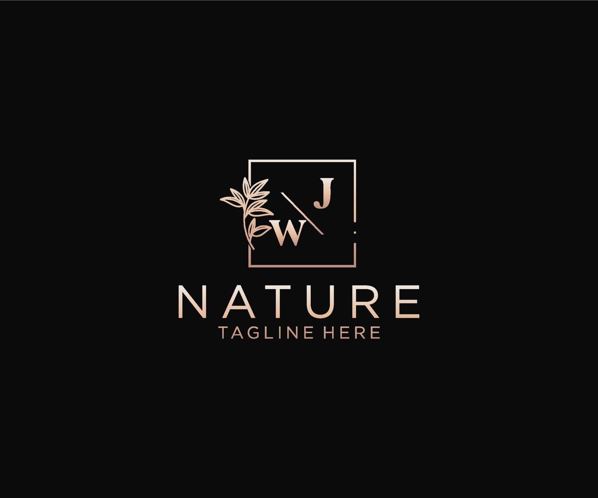 inicial jw letras hermosa floral femenino editable prefabricado monoline logo adecuado, lujo femenino Boda marca, corporativo. vector